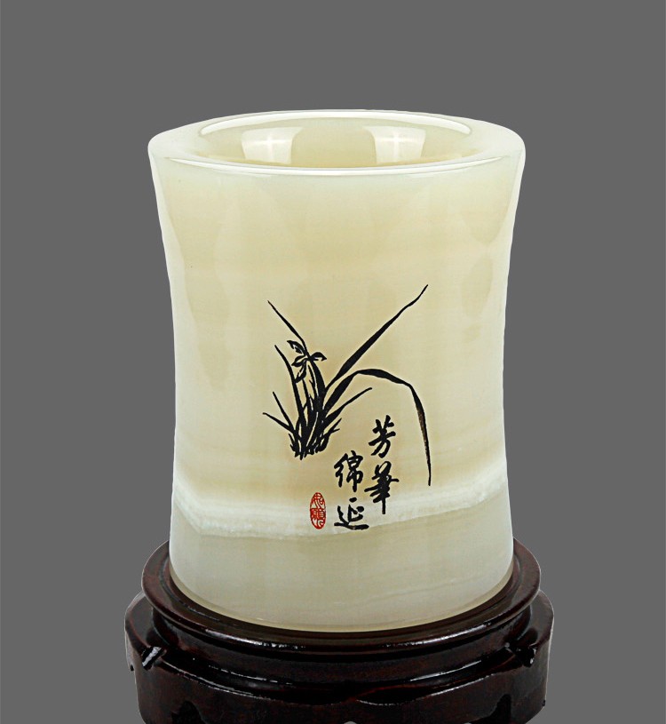 佰爵京客天然玉石笔筒复古中国风教师节纪念品老师的创意礼物简约高