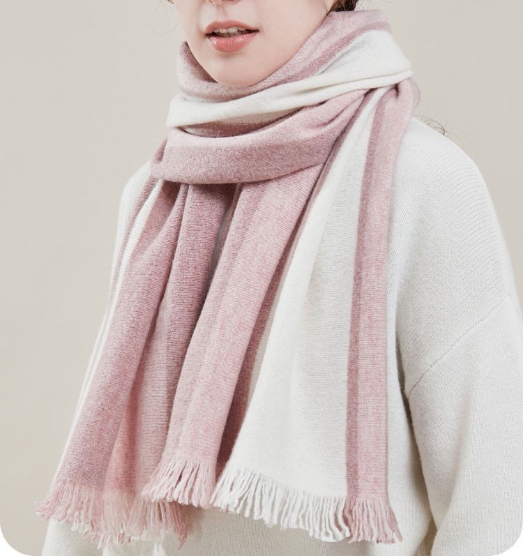 bylure羊毛围巾女士冬季韩版条纹加厚保暖针织围脖生日礼品咖啡色