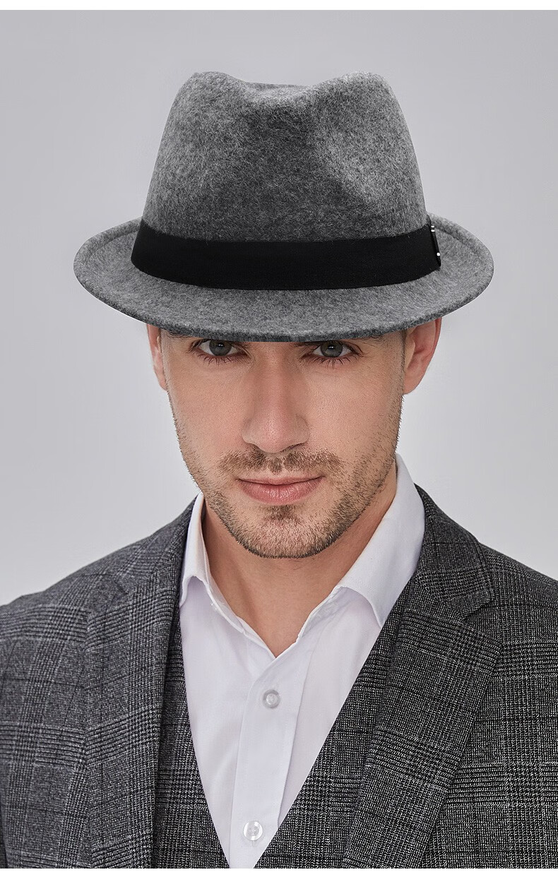 美町嫚品牌冬季轻奢高档男士礼帽英伦风羊毛呢加厚保暖复古爵士帽