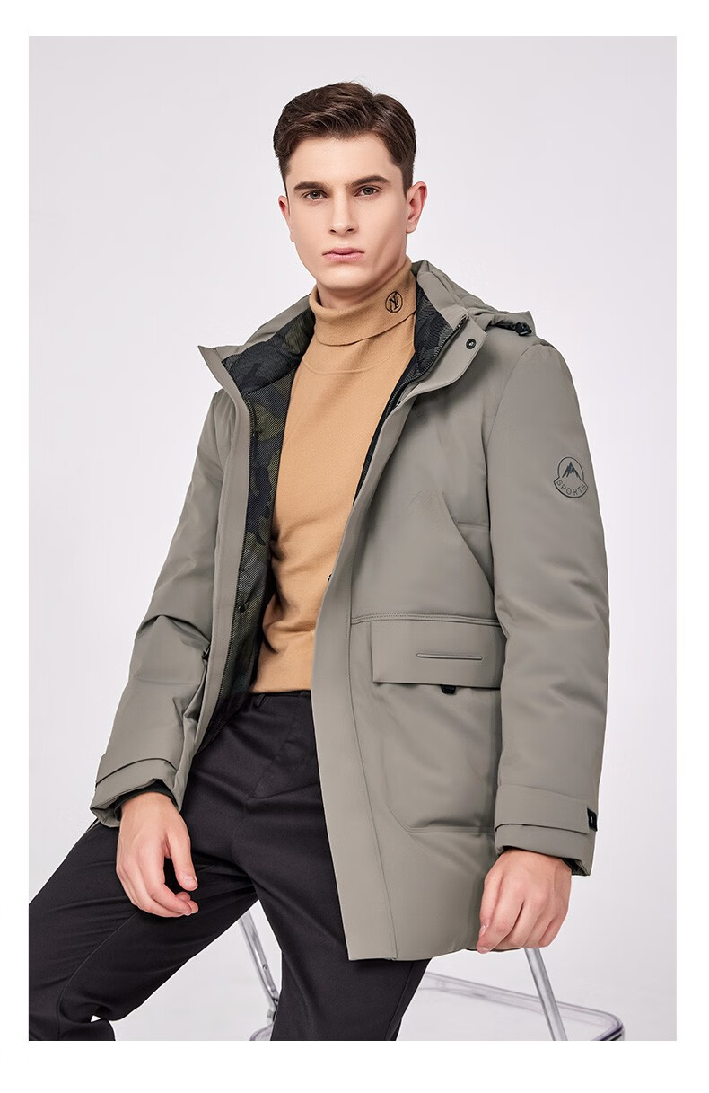 斯得雅(stava)男士羽绒服冬季连帽新款男装保暖纯色中长款外套男御寒