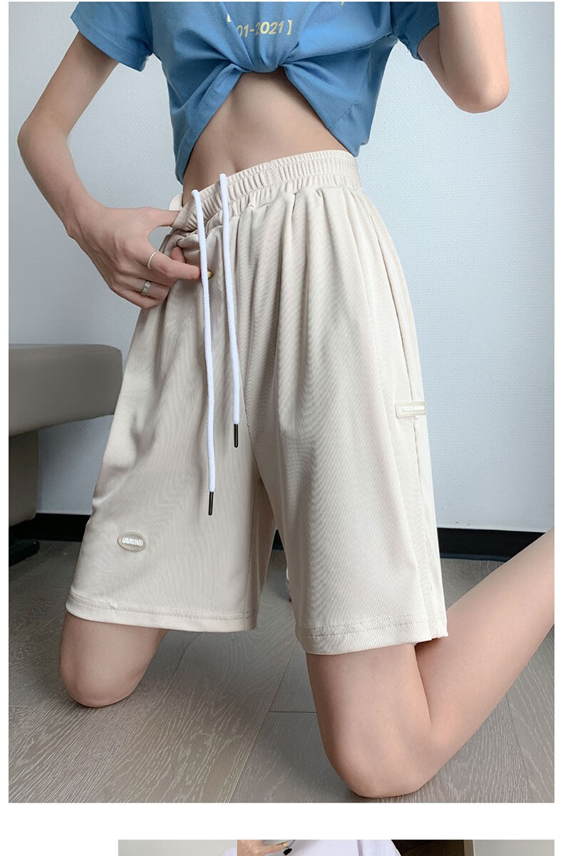 LangSha Ice Silk Shorts for Women, Summer Lightweight High-Waist Loose-Fitting Slimming Wide-Leg Mid-Length Pants, Quick-Dry Casual Sports Knee-Length Shorts 19