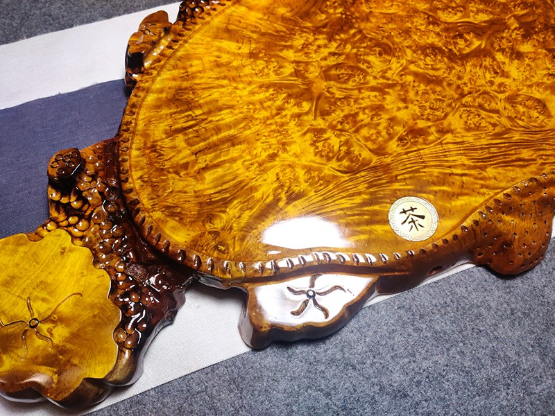 侯庭 缅甸黄金樟茶盘实木天然整块原木根雕茶海 78*47*5cm【图片 价格