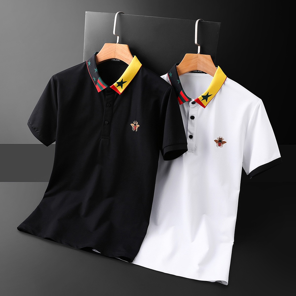 michael smith2022夏季新款丝光棉短袖polo衫男士小蜜蜂刺绣小衫欧美