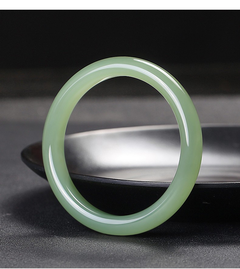 芊乔珠宝和田玉青玉手镯少女款晴水色扁条玉石镯子细条玉镯圈口55mm