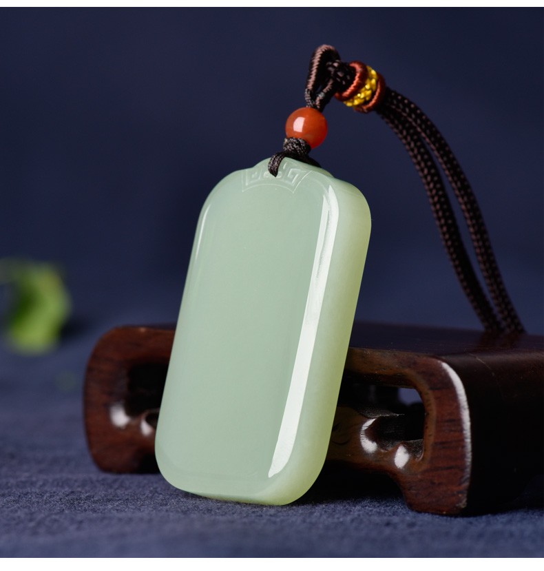 女王节礼物景妍新疆和田玉吊坠青白玉平安无事牌玉牌男女玉石挂件项链