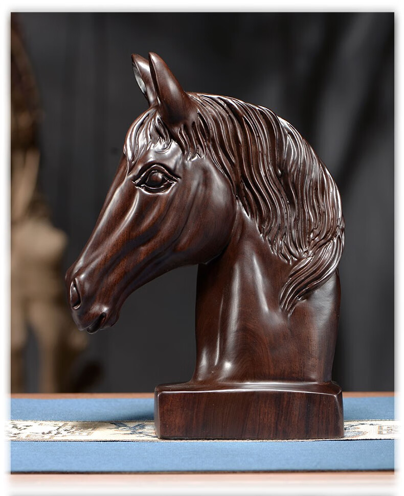 闽木匠黑檀木雕马摆件木马头创意实木质生肖马客厅桌