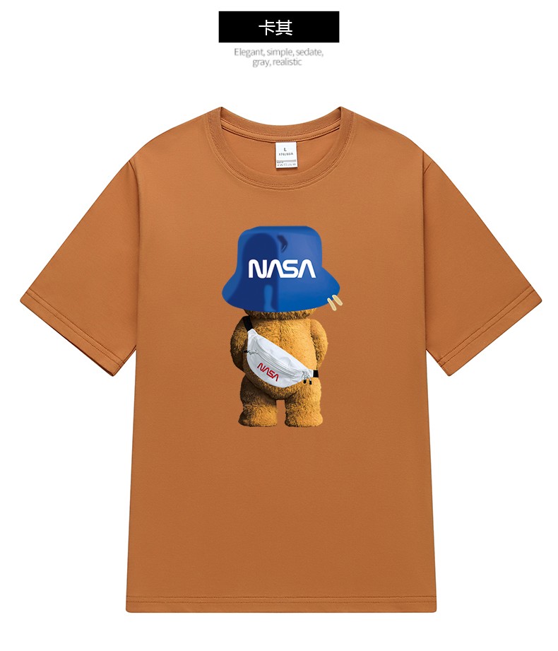 nasa短袖t恤男纯棉ins日系韩版男装联名夏季情侣装短袖撒尿熊可爱图案
