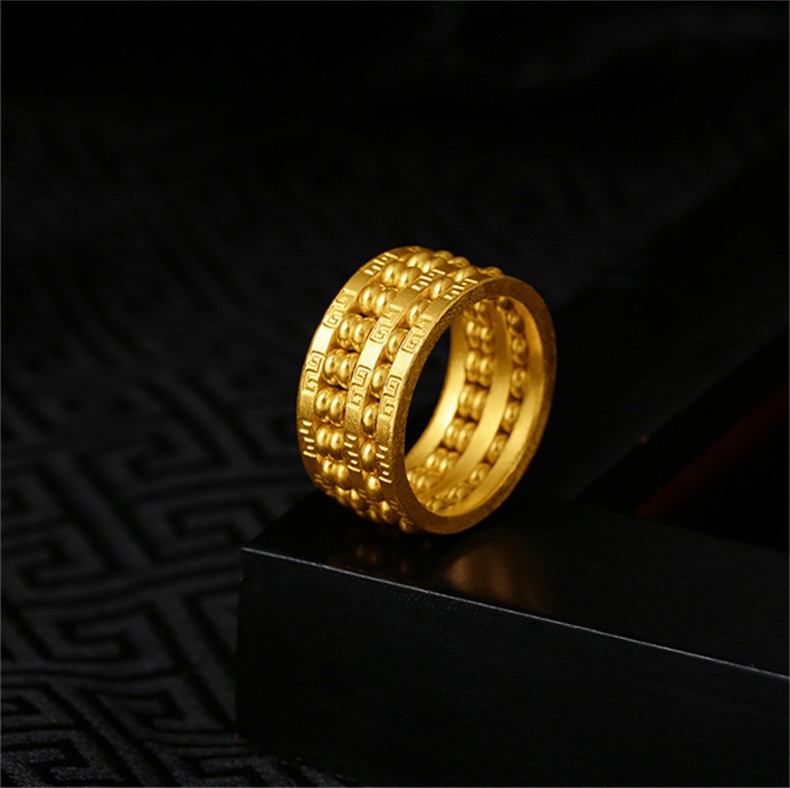 古法黄金算盘戒指男女同款闭口实心金算盘戒指情侣款 30.