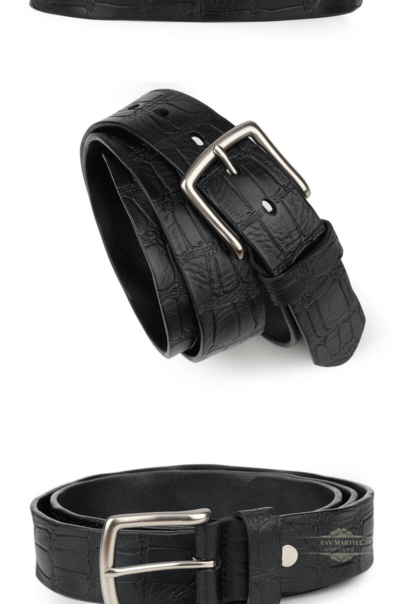 法玛莎品牌皮带男真皮针扣头层纯牛皮腰带男士年轻人休闲压花百搭简约