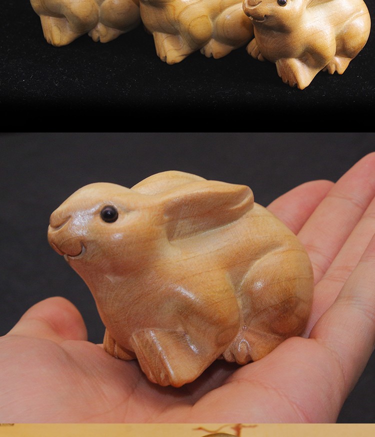 玉兔呈祥十二生肖木雕生肖兔立体摆件无漆环保( 桃木兔子摆件(标准号)