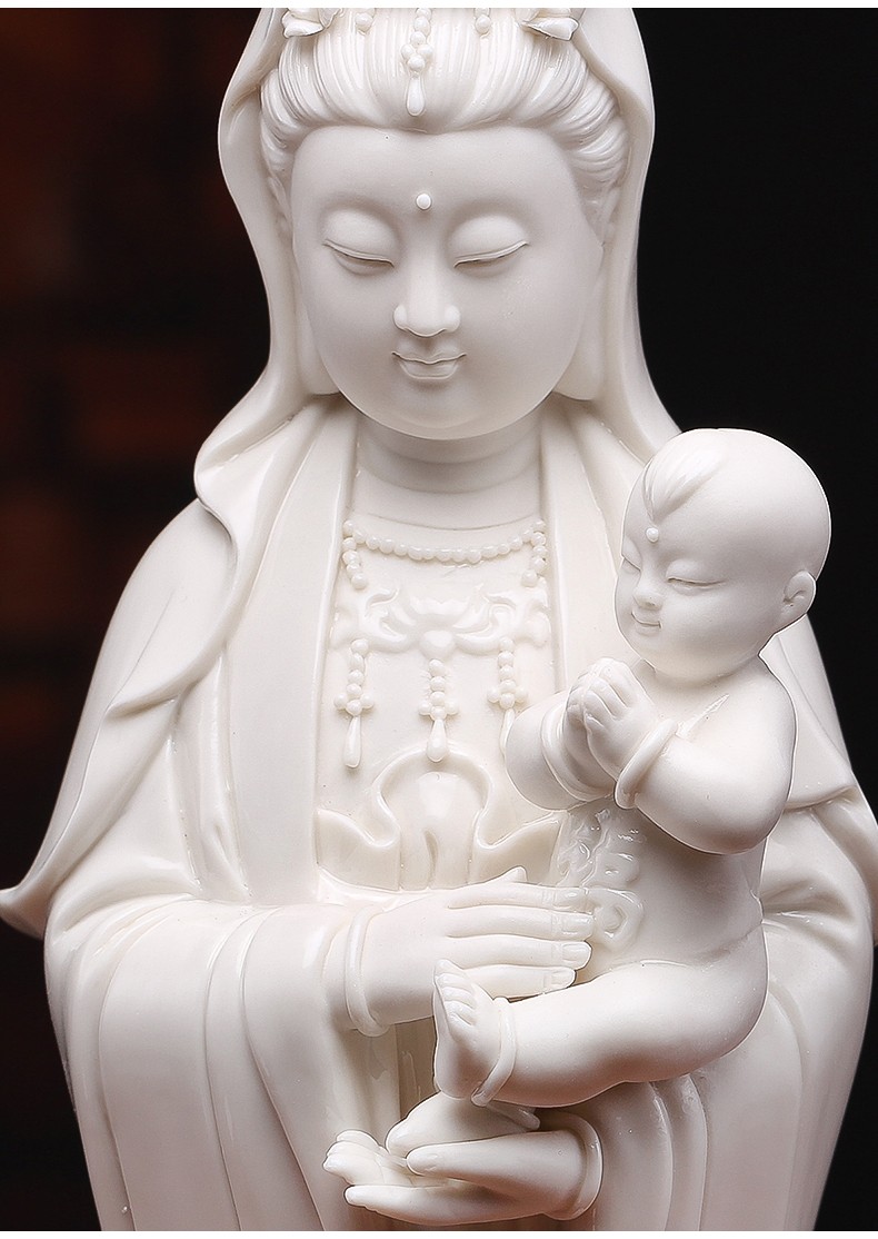 造趣zaoqu16寸立莲送子观音菩萨德化陶瓷彩绘观世音佛像摆件结婚礼物
