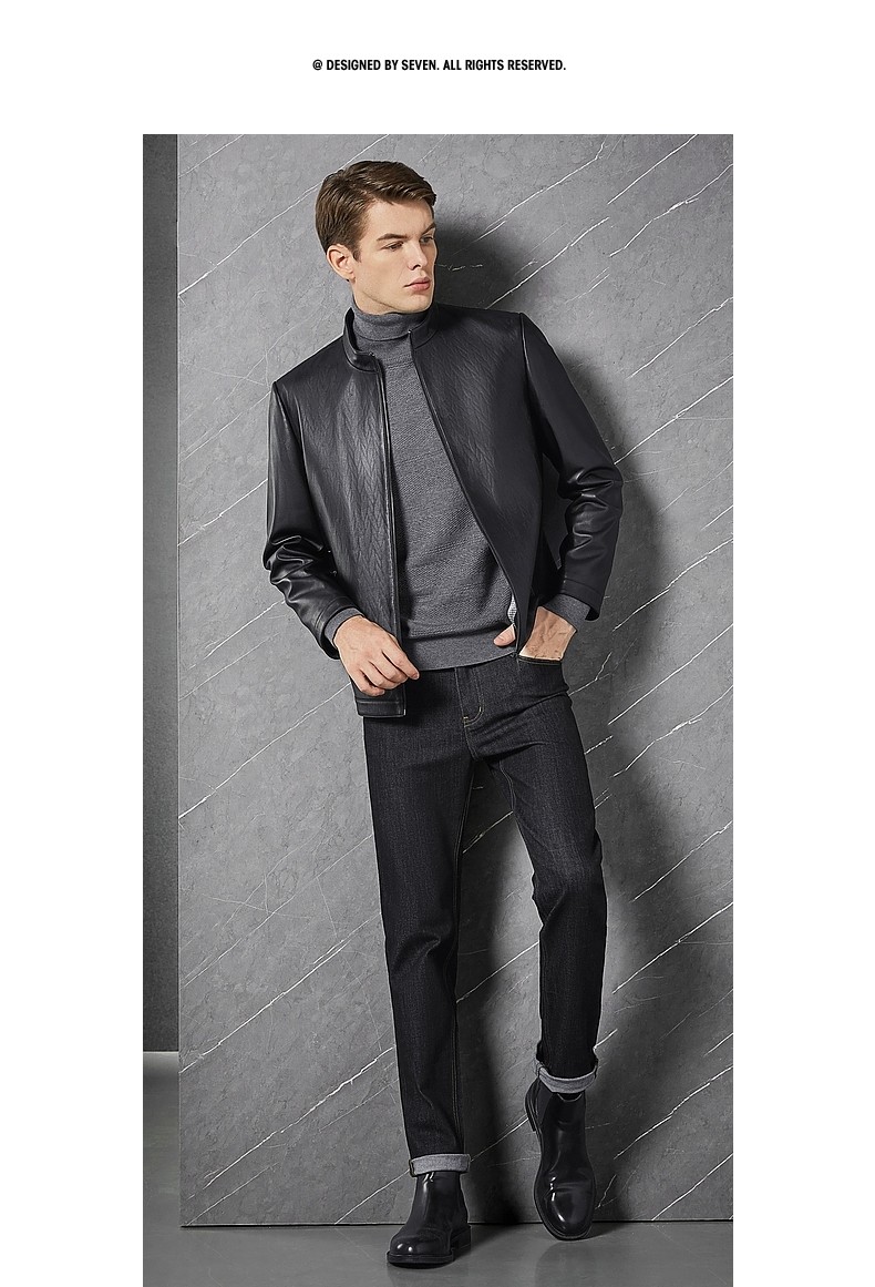 柒牌男装官方旗舰真皮皮衣男2022秋季新款休闲商务立领皮夹克中青年