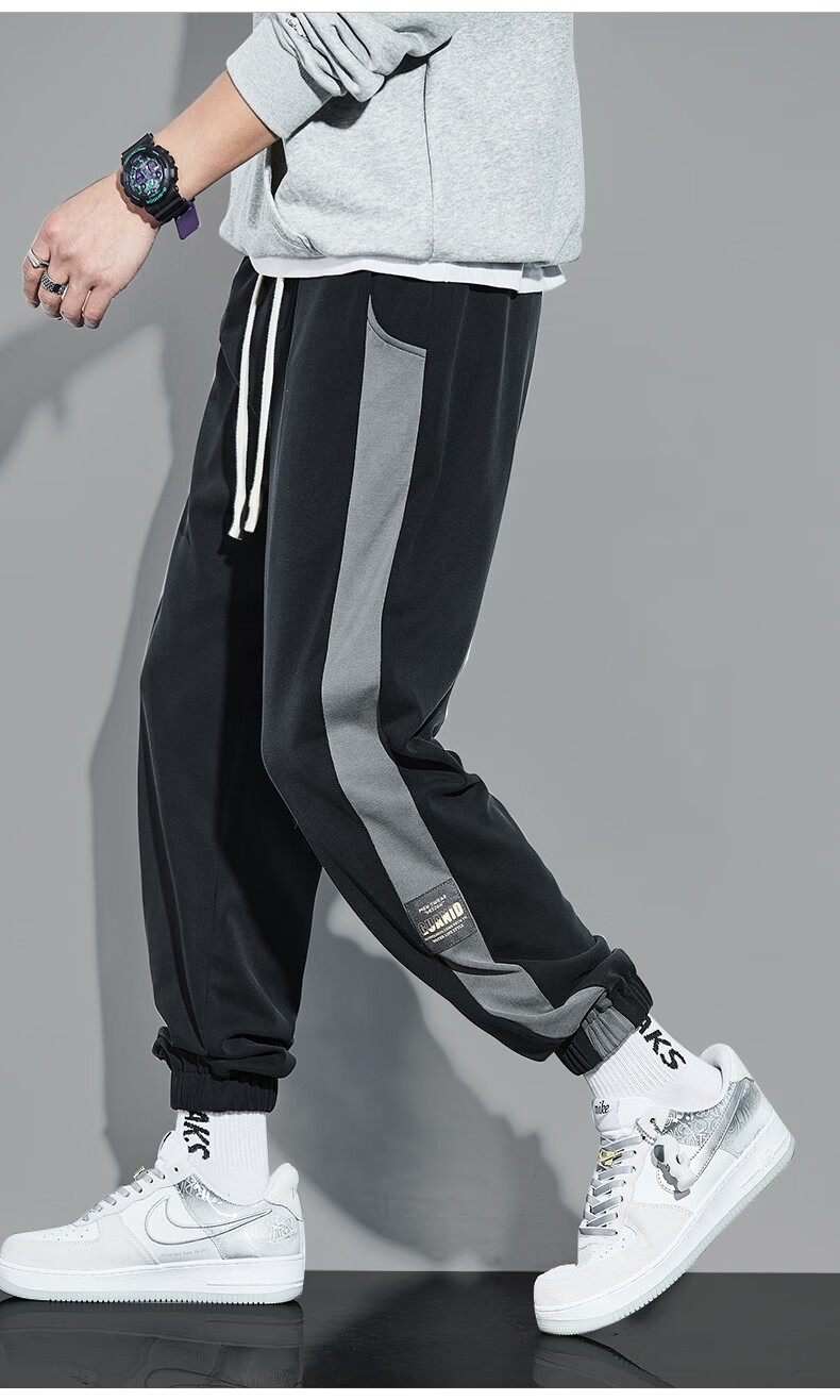 淘京贝卫裤男宽松运动裤男士夏季抽绳弹力束脚裤雪尼尔休闲胖子大码