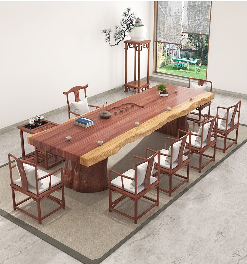 新西兰松木茶桌椅组合新中式家用大板无拼接泡茶桌禅意实木方形茶台