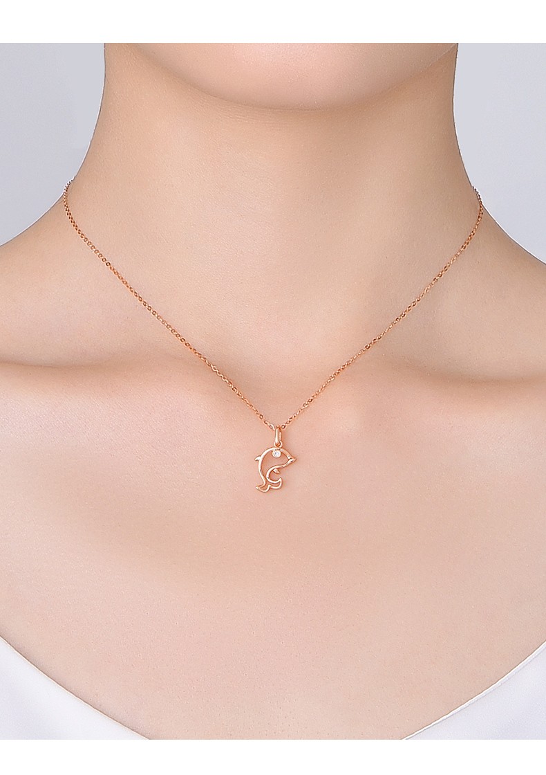 爱的约定鲸今生有你海豚项链女玫瑰金k彩金轻奢时尚饰品锁骨链送女友