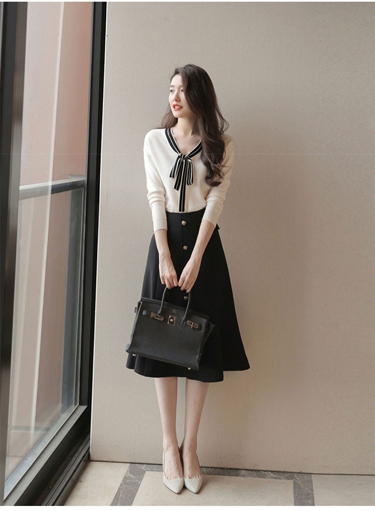 爱得起连衣裙女微胖女生穿搭2022年春秋新款小清新针织上衣加半身裙遮