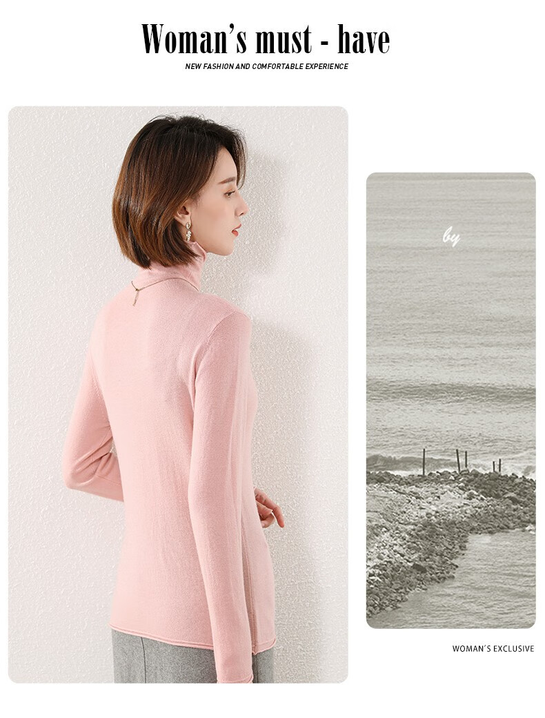 Hengyuanxiang 100% Pure Wool Women's Sweater Autumn Winter Turtleneck Thin Fashion Casual Knitwear Versatile Base Shirt Top 24