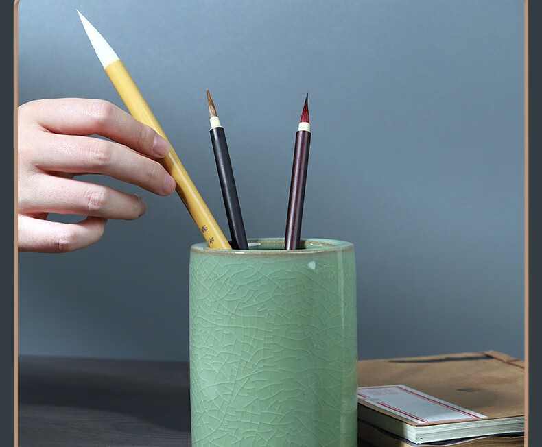 学生毛笔收纳摆件家用文房四宝创意简约笔桶办公室桌面大容量收纳筒