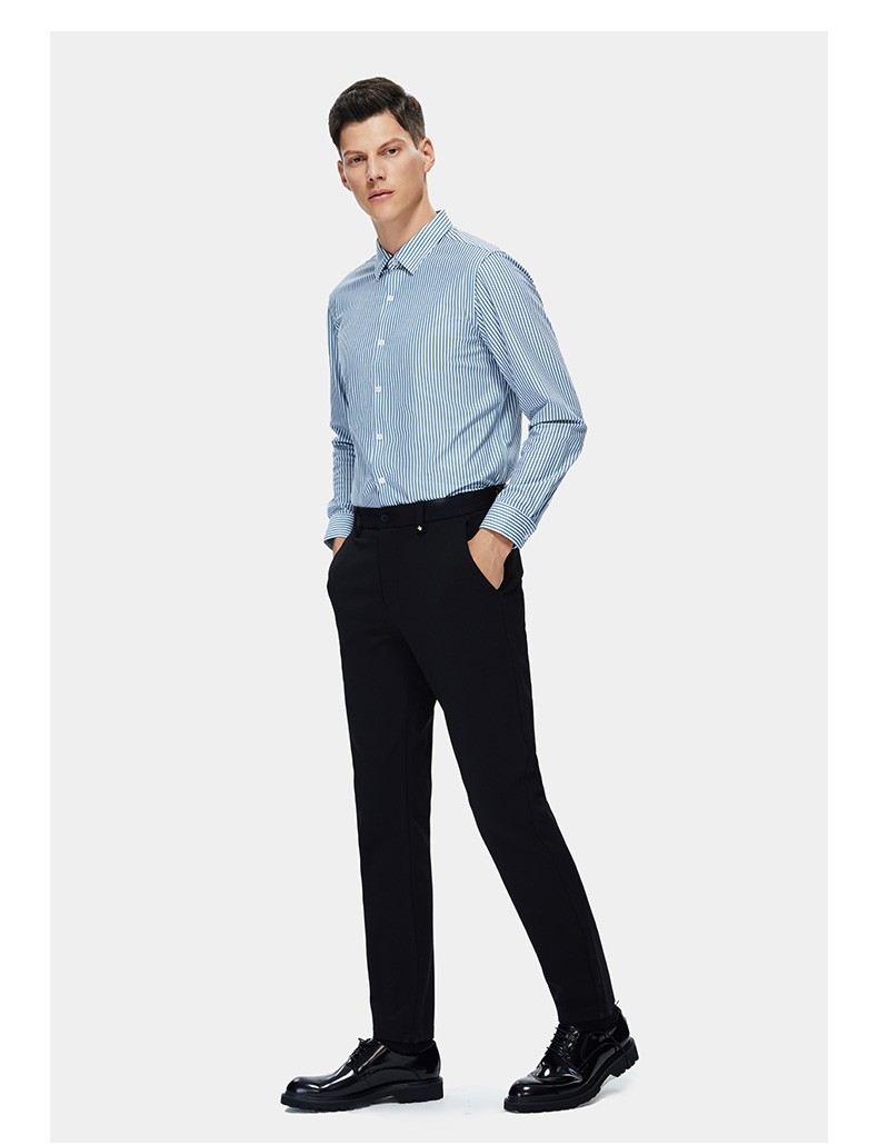 zero零度男装长袖衬衫男士商务休闲修身衬衣秋季款高级感条纹帅气2022