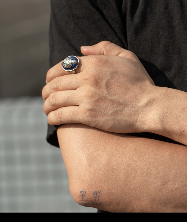 皇彰925银吸血鬼日记戒指男士同款周边配饰tian然青金石戒指宽版指环