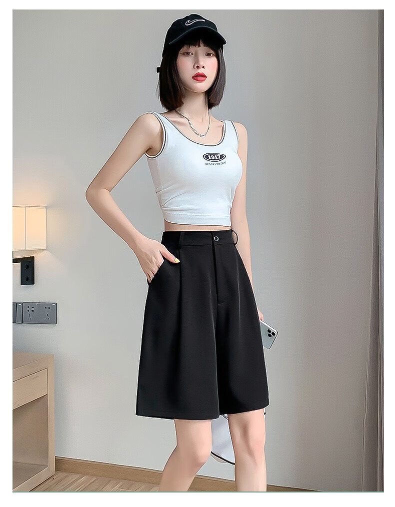 LangSha Women's Suit Shorts, Lightweight And Loose-Fitting for Summer Wear, Wide-Leg Five-Point Shorts, High-Waisted A-Line Slimming Casual Shorts 18