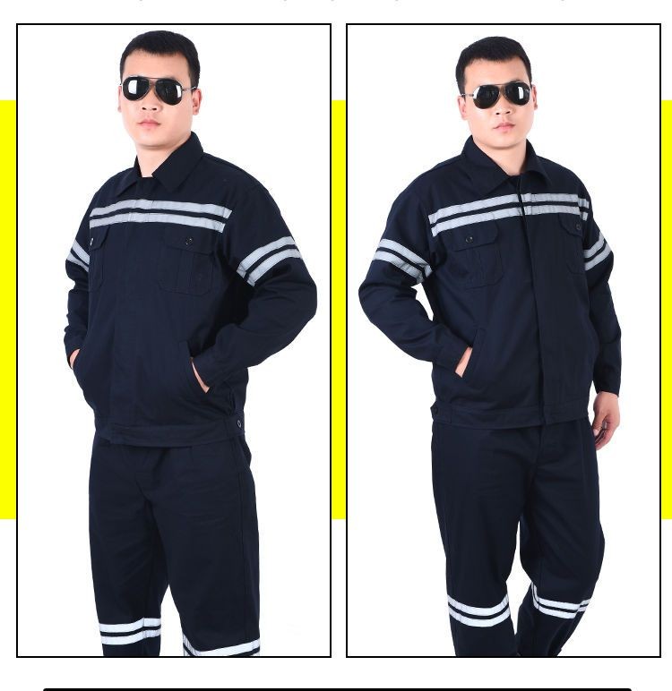 煤矿工作服套装棉质工人耐磨耐脏反光条工装井下矿工劳保用品 深蓝色
