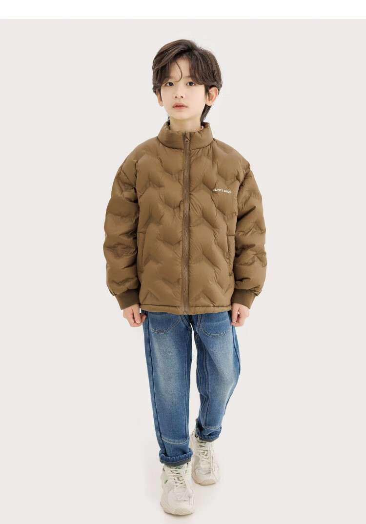咖啡色 中大童立领羽绒外套 纯一良品 新款 童装 cunyi 儿童羽绒服男