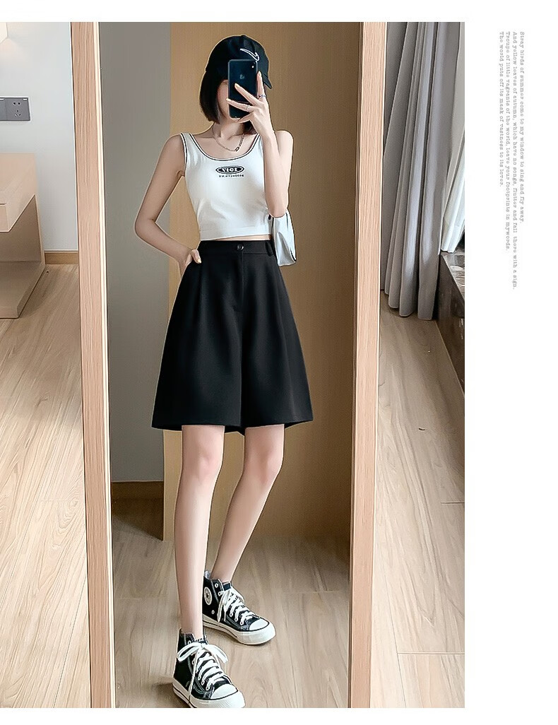 LangSha Women's Suit Shorts, Lightweight And Loose-Fitting for Summer Wear, Wide-Leg Five-Point Shorts, High-Waisted A-Line Slimming Casual Shorts 17