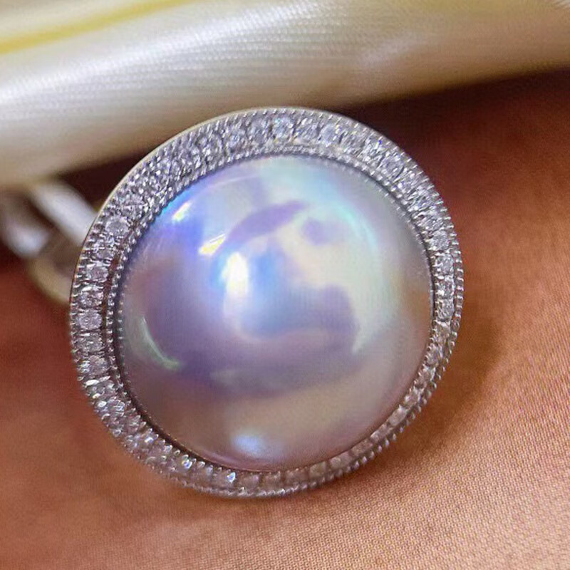 南洋半岛马贝珍珠星空蓝戒指海水珍珠18k金镶钻石轻奢珠宝名媛气质送