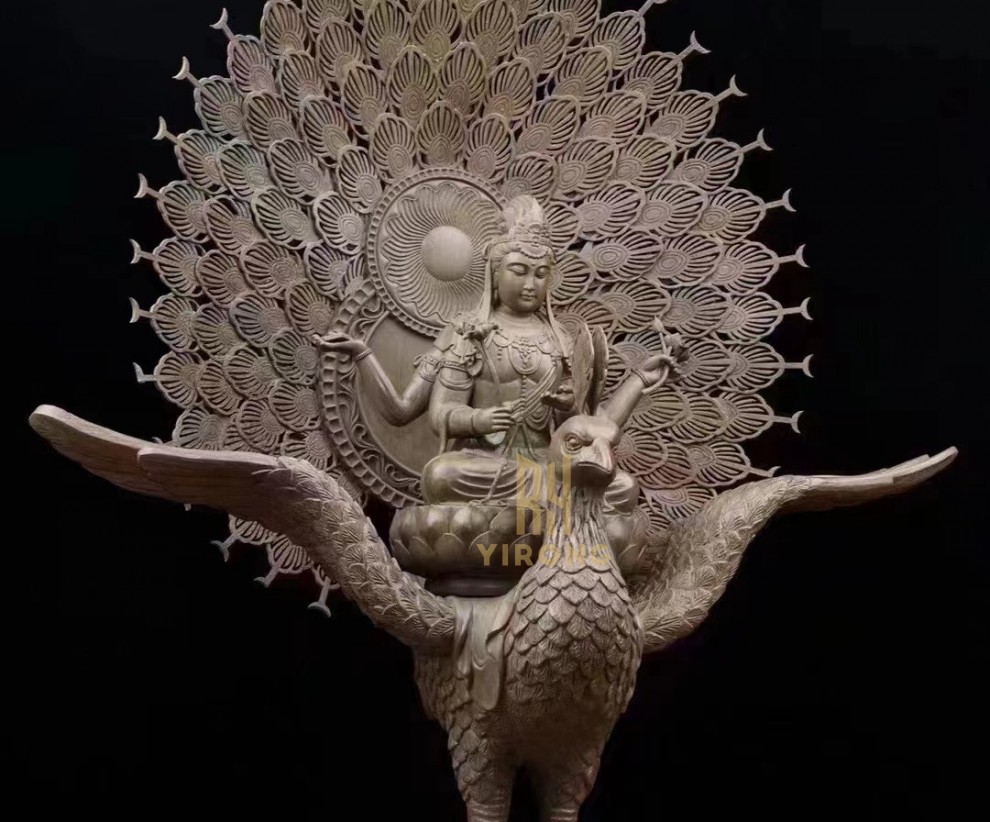 妥淳 沉香木孔雀明王佛像实木雕刻工艺品摆件乔迁开业礼品中式客厅