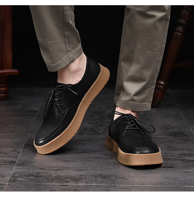 hang ten欢腾男鞋英伦牛筋底小皮鞋男士复古擦色透气系带休闲鞋 001