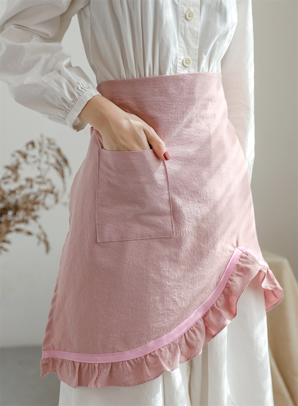 花边半身围裙 纯棉水洗棉厨房烘焙烧烤咖啡奶茶店园艺幼儿园老师工作