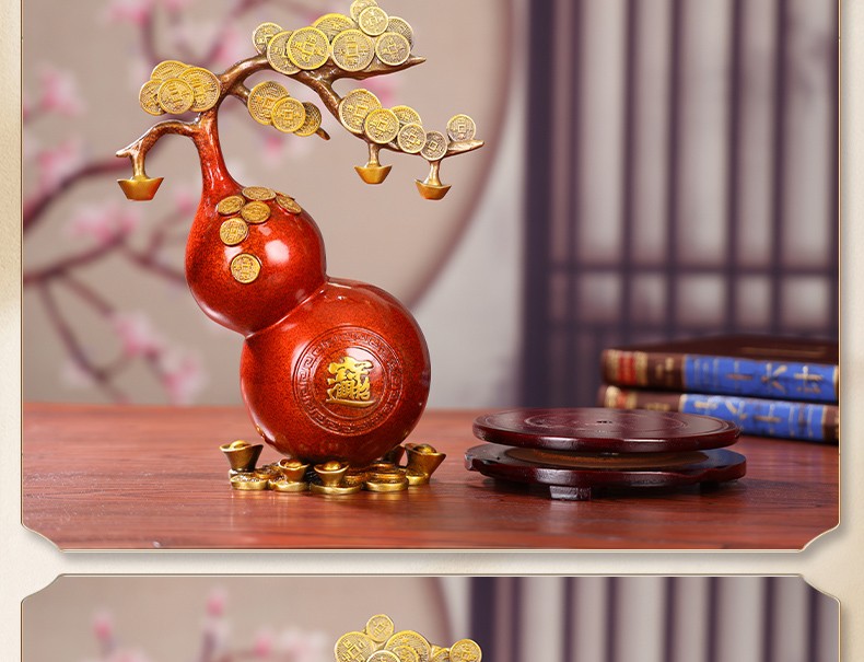 千禄隆纯铜葫芦摆件工艺客厅摇钱树葫芦办公室家居酒柜装饰乔迁礼品