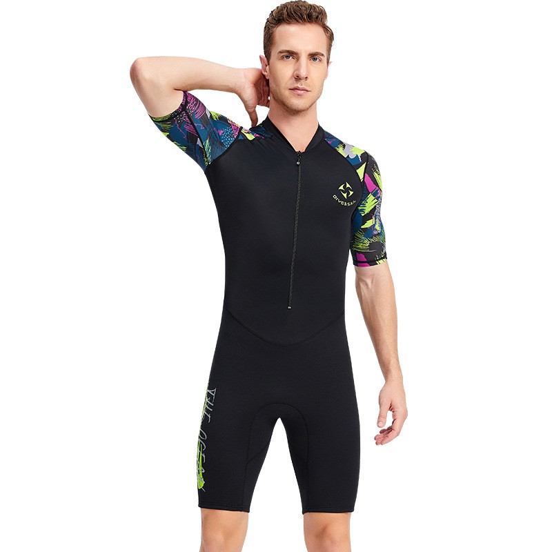 divesail新款15mm氯丁橡胶潜水服男连体短袖保暖潜水衣浮潜冲浪防晒