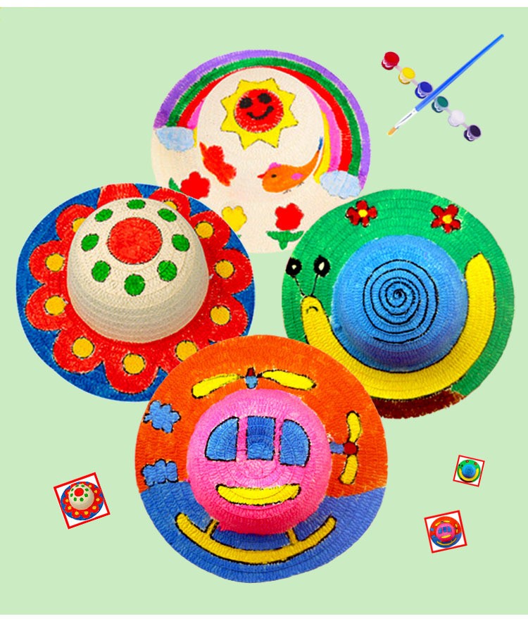 帽子diy涂鸦空白手绘学校幼儿园活动亲子互动创意手工美术材料学生