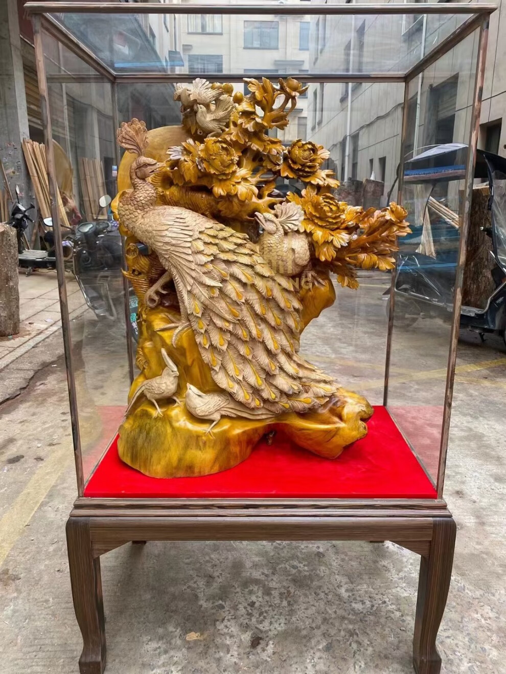 妥淳 大型金丝楠木孔雀摆件乔迁新居礼品中式客厅玄关木雕落地装饰品