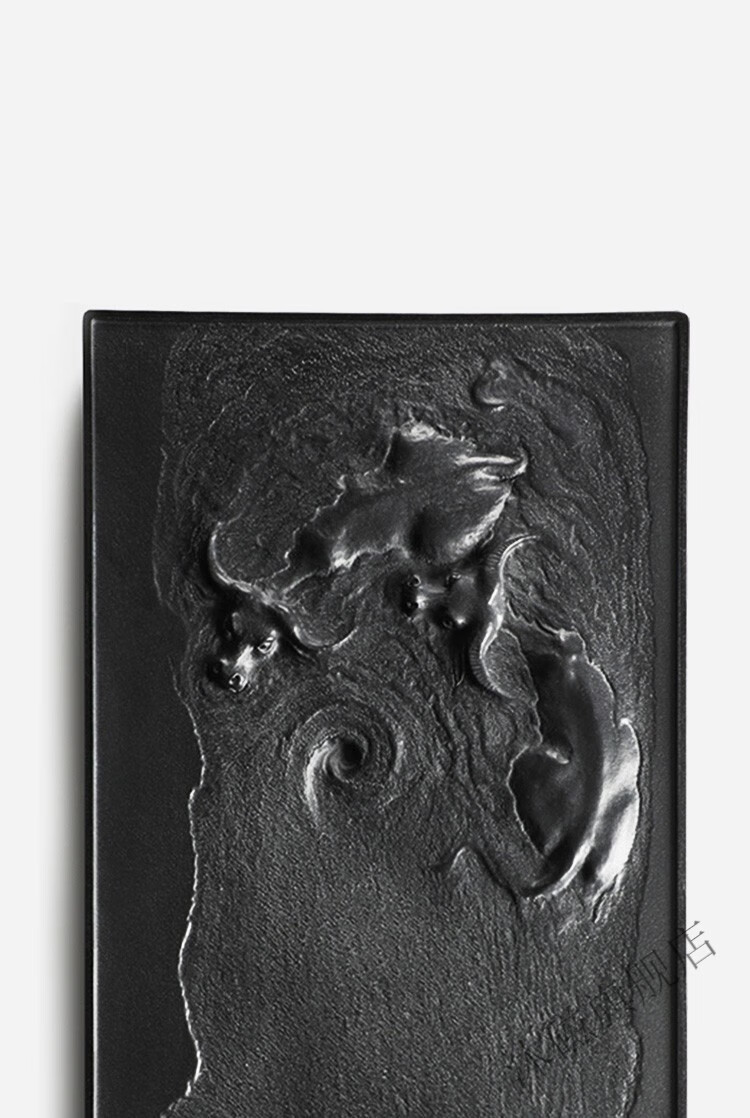 沐磁天然乌金石茶盘整块原石一体浮雕牛转乾坤茶台家用办公高档石板