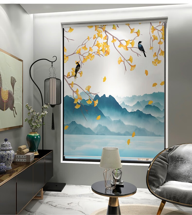 旺厨坊中式卷帘窗帘遮光卧室客厅遮阳升降手拉办公室定制遮挡帘防晒