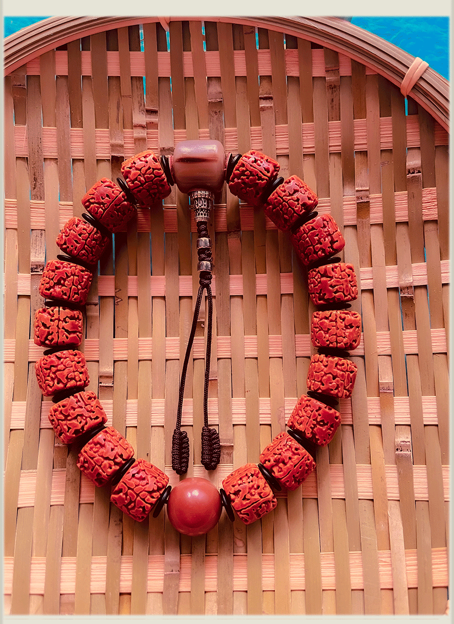 汉品阁尼泊尔无齿大金刚菩提子手串五瓣包浆佛珠手持文玩男女菩提籽