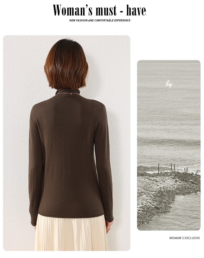 Hengyuanxiang 100% Pure Wool Women's Sweater Autumn Winter Turtleneck Thin Fashion Casual Knitwear Versatile Base Shirt Top 15