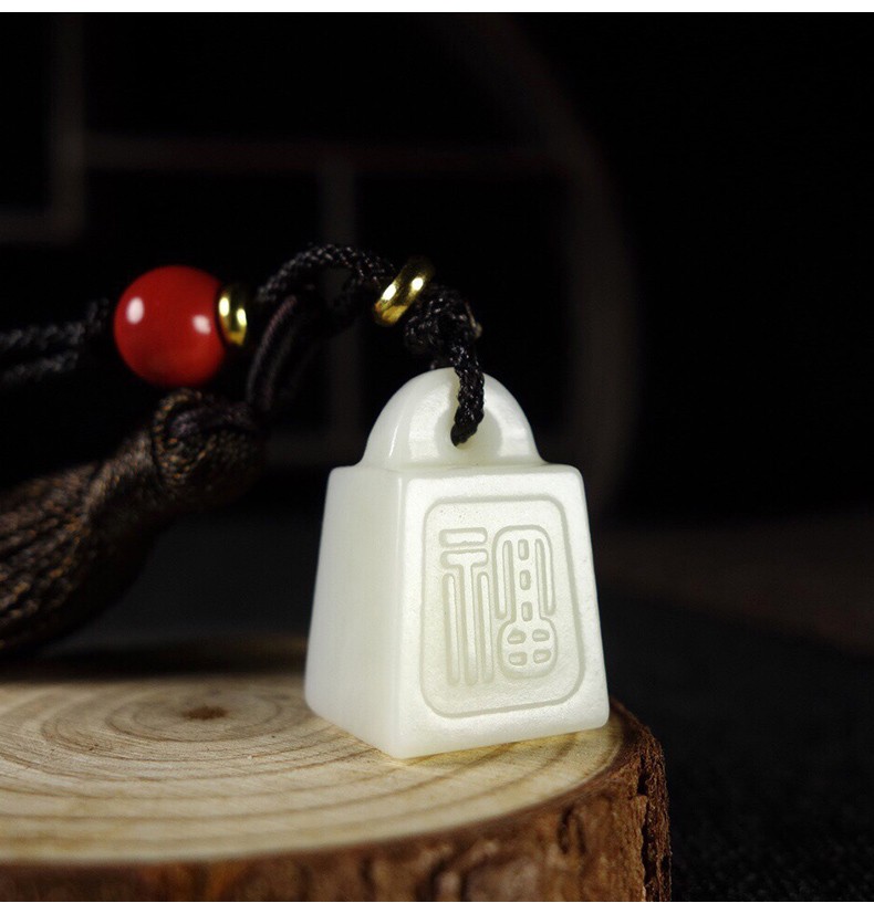 芊乔珠宝 和田白玉福字小印章吊坠男女玉石挂件刻字秤锤印章福气玉佩