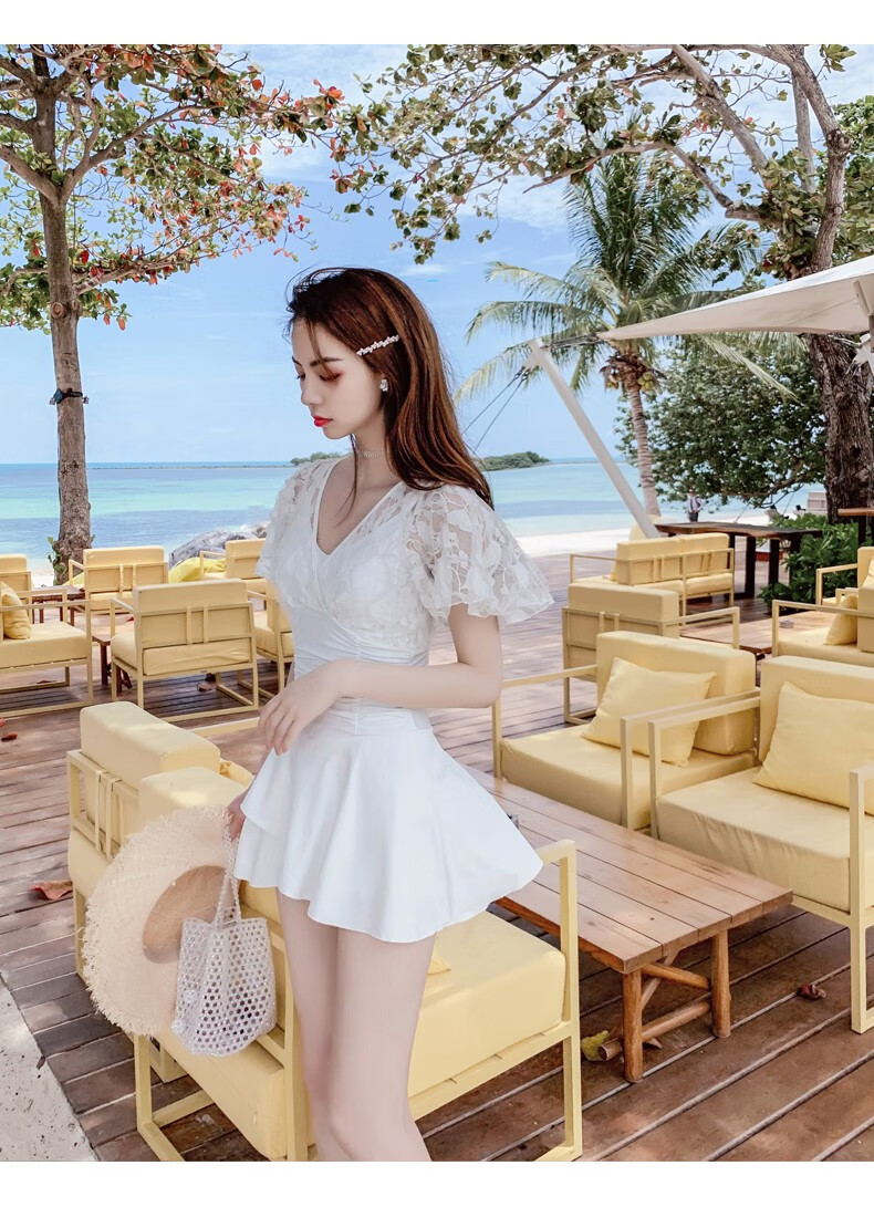 siduopu时尚大牌女士泳衣女保守夏季薄款裙式连体显瘦遮肚游泳衣泡