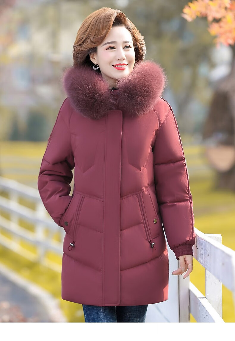QIUFULUO Women's Winter Warm Down Cotton Jacket for Middle-aged and Elderly Women 50-60 Years Old, Premium Elegant Red Coat 14