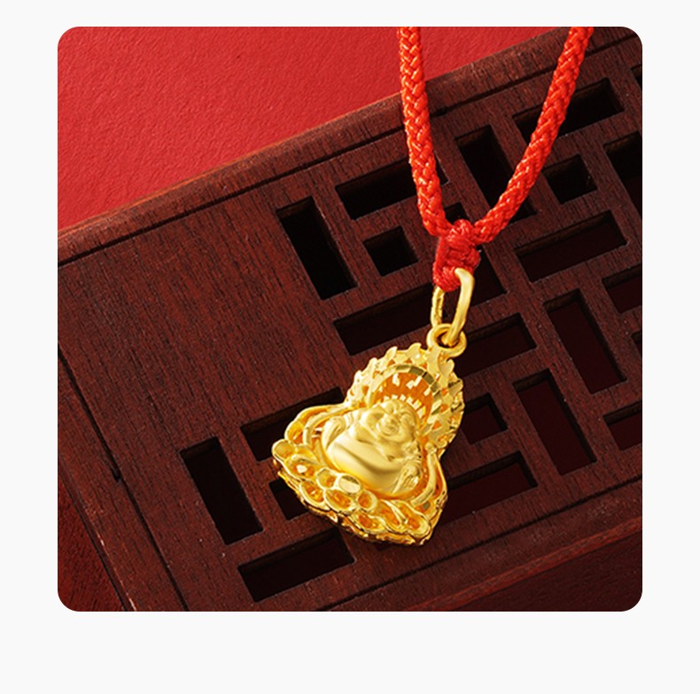 中国黄金弥勒佛黄金吊坠女男佛999足金吊坠双面车花黄金首饰女士款金