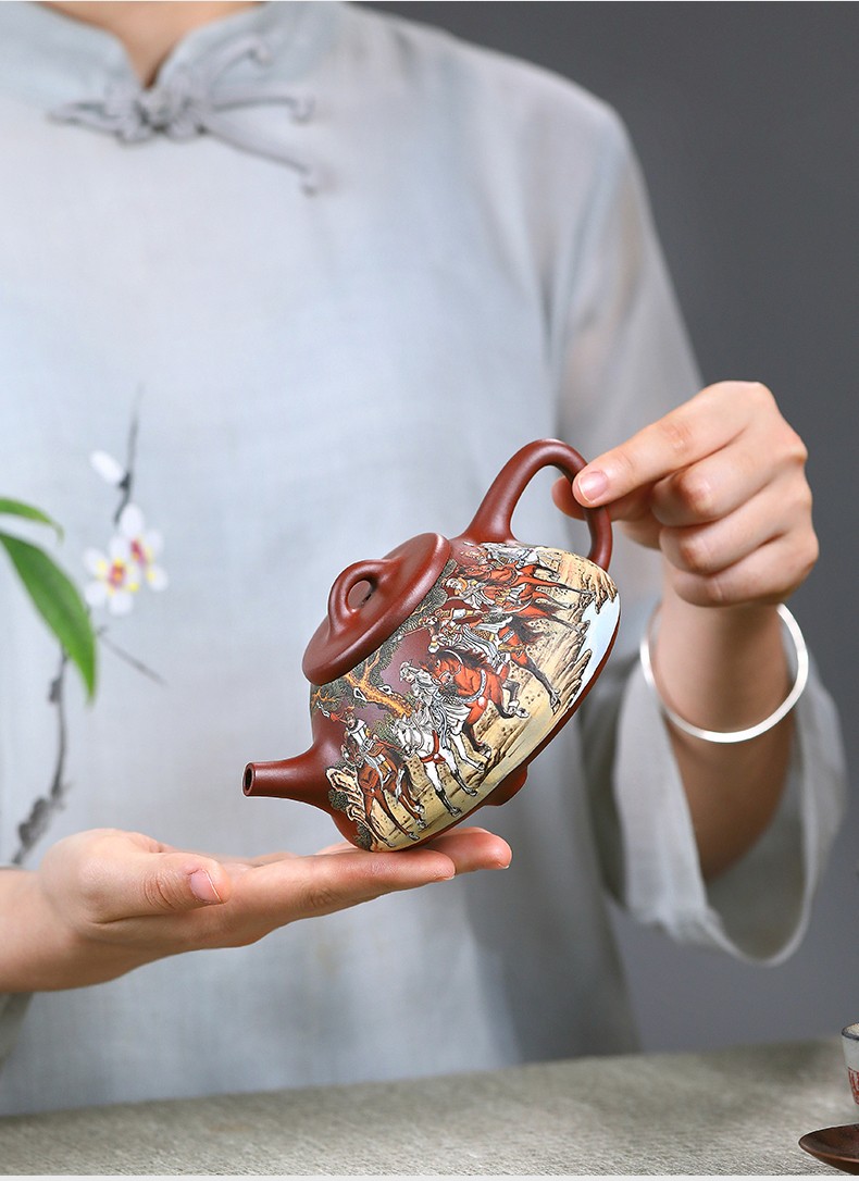 贝伊乐 宜兴名家紫砂壶纯全手工张小岭泥绘收藏家用泡茶壶五虎上将壶
