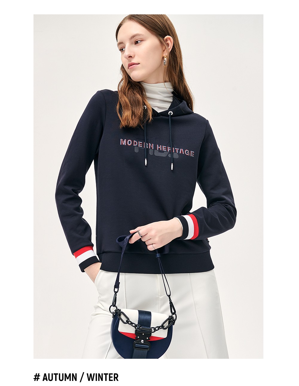 fila斐乐官方女子连帽卫衣2021年冬季新款运动经典休闲连帽衫女传奇蓝