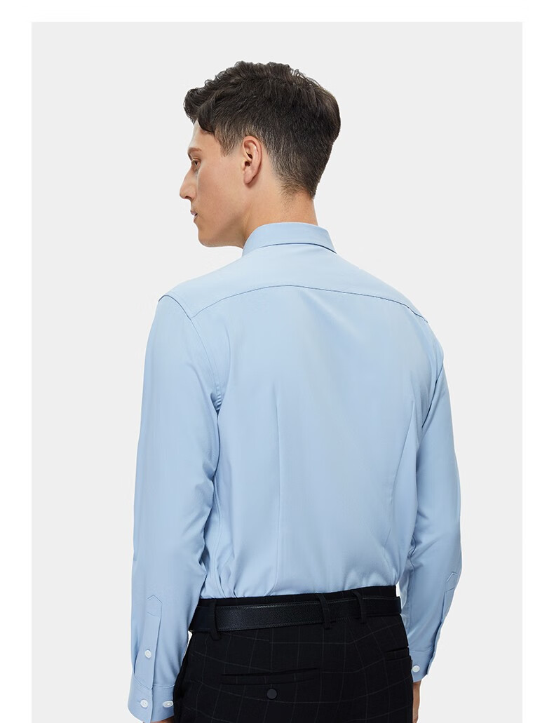 zero零度男装男士长袖白色衬衫商务正装修身免烫抗皱蓝色衬衣秋款百搭