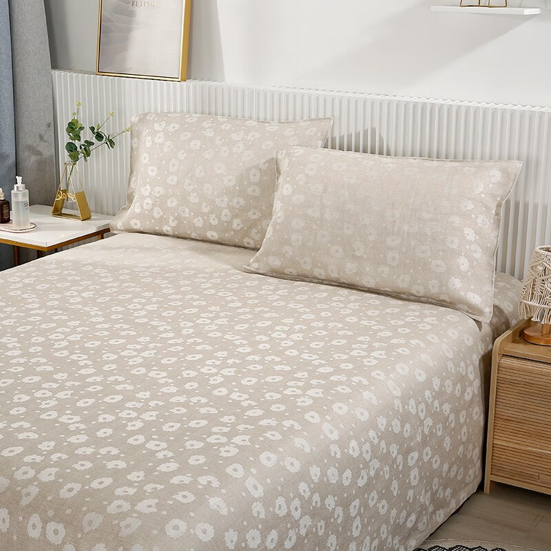 双鹤亚麻床单三件套纯亚麻双人梅花纯天然夏季麻色梅花纯亚麻15米床