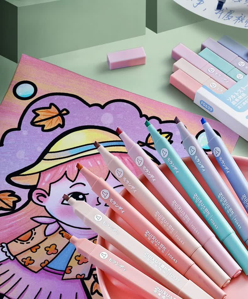 荧光笔水性记号笔文具6色经典单头醒目重点标记笔手账笔手绘笔办公