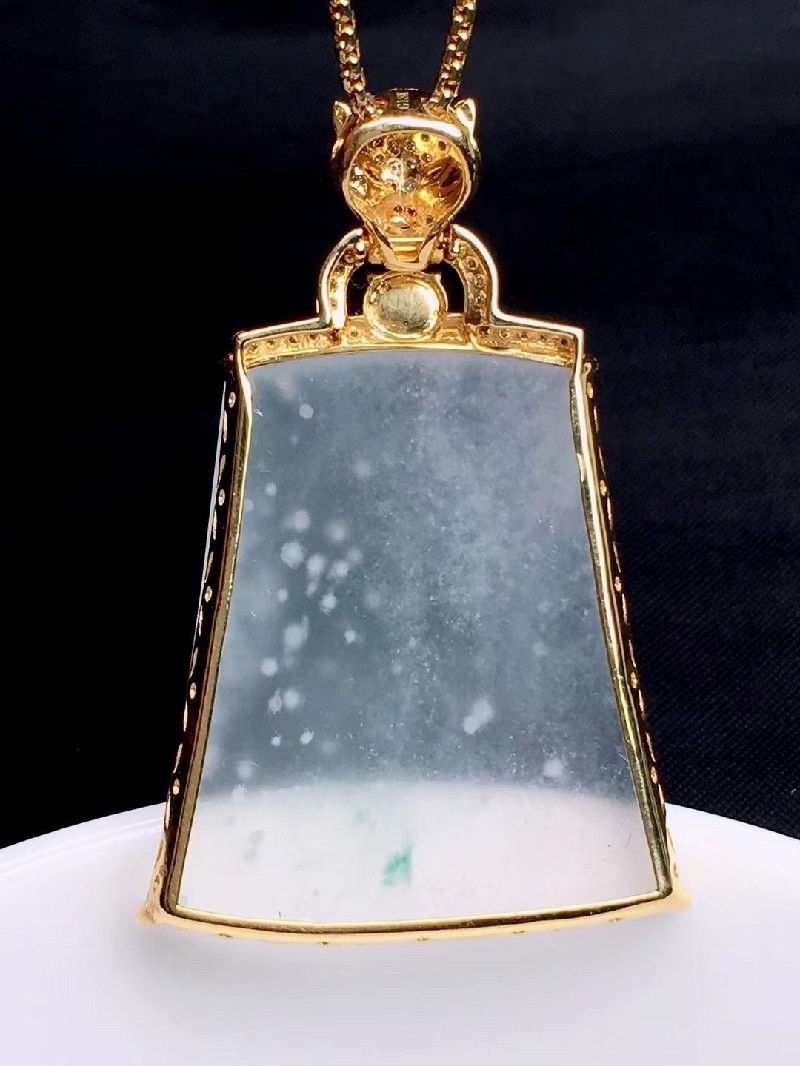 发源地 冰种木那飘花无事牌吊坠 18k金镶钻缅甸a货翡翠玉石珠宝送女友